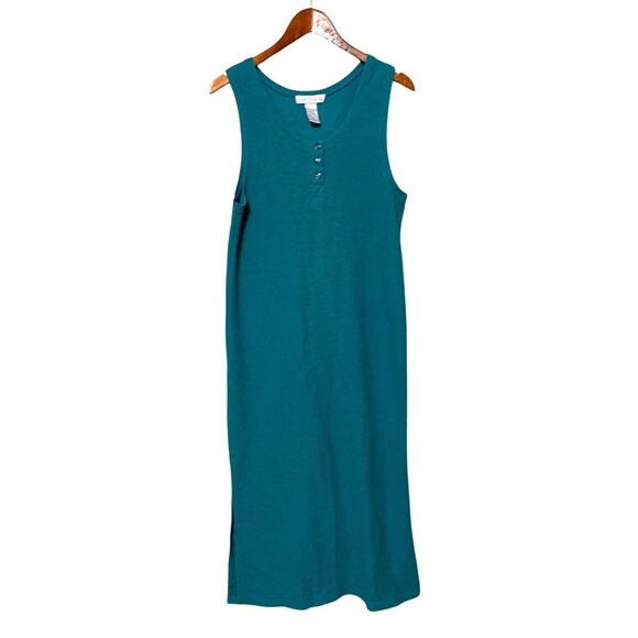 Claudia D Dresses & Skirts - Claudia D Teal Sleeveless Maxi Dress With Button Detail Side Slits L